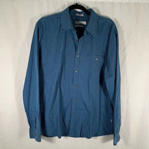 Calvin Klein Dress Shirt Men's XL Blue Plaid Button Down Long Sleeve